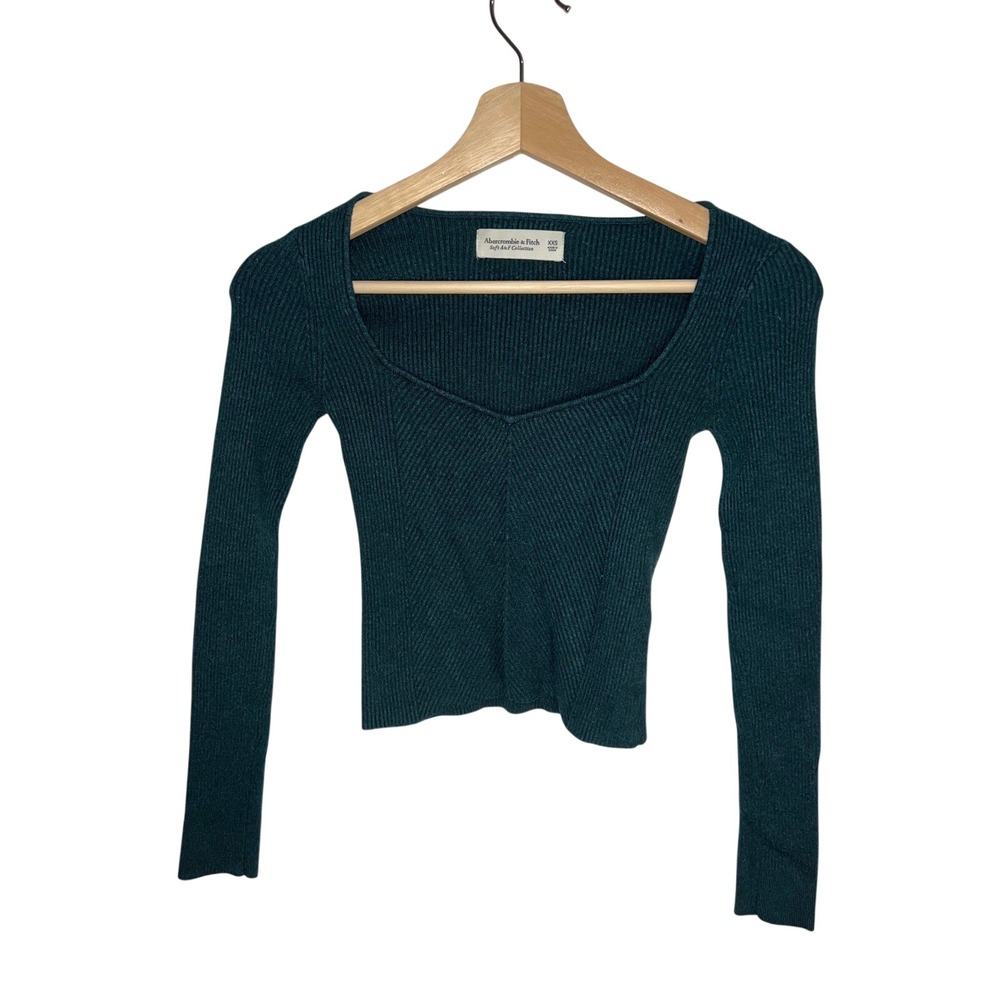 Abercrombie Womens Top Ribbed Knit Sweetheart Neckline Teal Green XXS